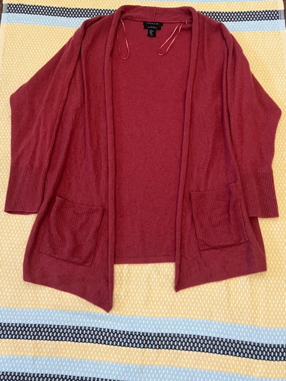 Tahari Pure Luxe 100% Cashmere Open Front Cardigan Rust Red XL